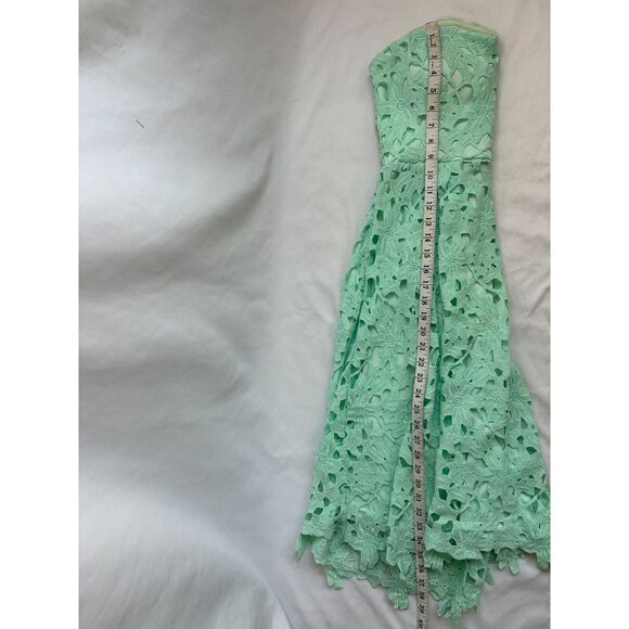 Alya Strapless Mint Floral Crochet Overlay Midi Dress Zip Up Back Size M Formal - Picture 9 of 10